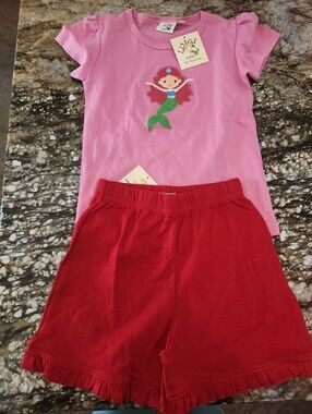 Luigi Kids Pink Mermaid Tee & Red Shorts Pajama Set